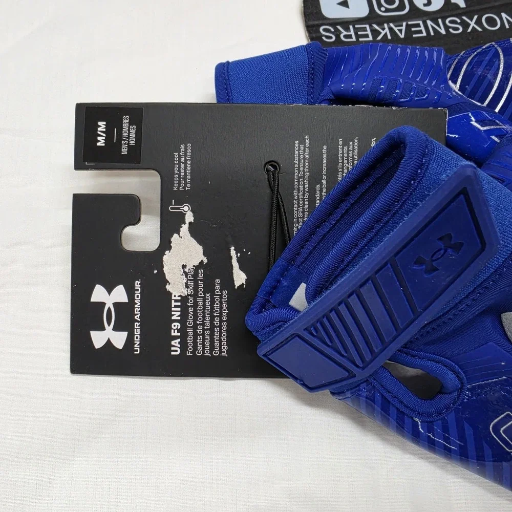 Under Armour F9 Nitro Football Gloves Blue Silver Sticky Grip Men's Size Medium